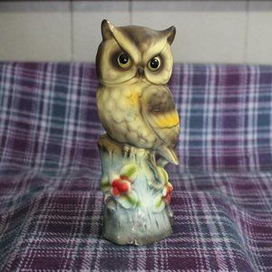 Vintage Ceramic Horned Owl on Stump Japan